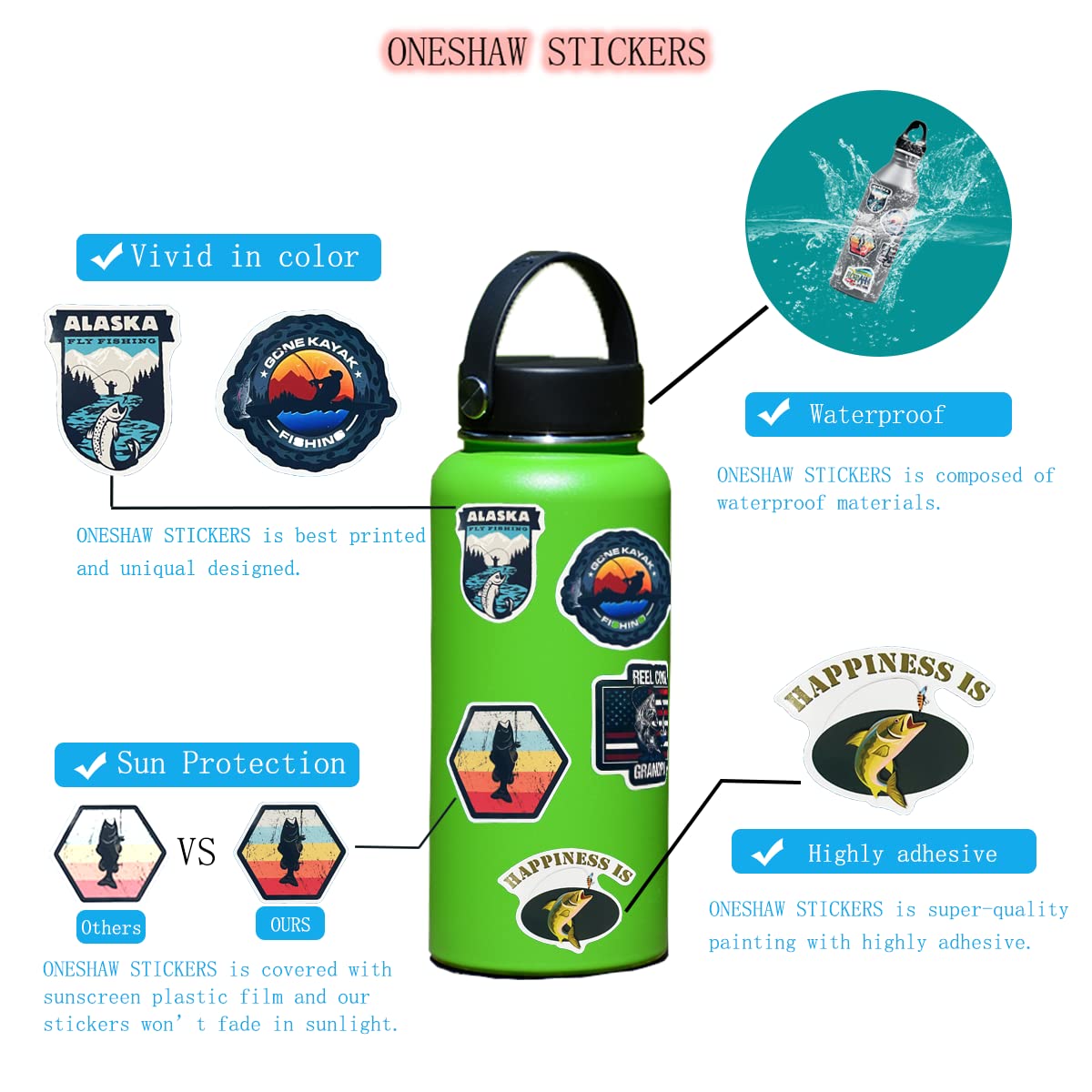 Amazon.com: LINZZE ONESHAW Fishing Stickers Pack Waterproof Vinyl